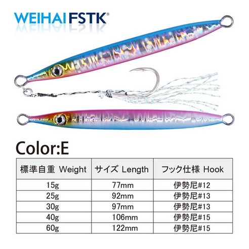 2021 WEIHAI FSTK 금속 지그 스푼 15G 25G 30G 40G 오프 쇼어 캐스트 농어 미끼 인공 느린 낚시 태클, CHINA_60g122mm, 04 ColorD_05 60g122mm