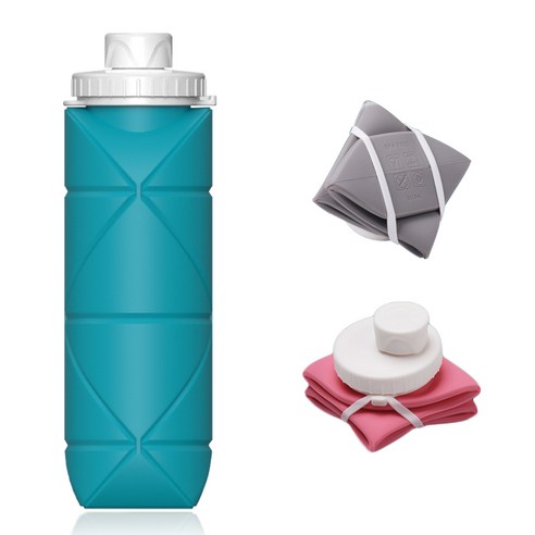 실리콘 접이식 물컵 미니포트 휴대용 물통 600ML 운동물통 초경량 실리콘 접이식 물컵, 초록색