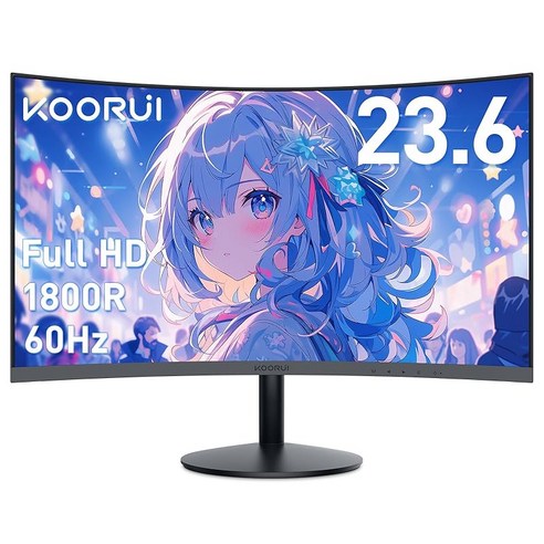 KOORUI 모니터- 24인치 만곡모니터- 1080P 곡면모니터- VA 비광택 1800R 곡면/60HZ/VGA/HDMI/sRGB/기울기조정 만곡 게이밍 모니터-, 상세페이지 참조, 상세페이지 참조 24인치모니터