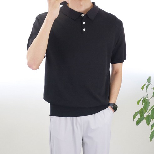 로코비전 매드 단추 카라 반팔 니트 오버핏 여름 남자 티셔츠
