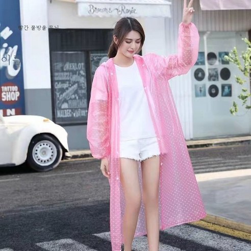 DFMEI 아웃도어 우비 보호 트레킹 워터프루프와 남녀 일체형 롱 전신 등산 패션 가운입니다., DFMEI 핑크 롱코트[더블캡+버튼+두꺼워짐]