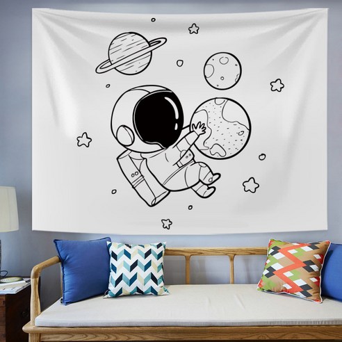 패브릭포스터 우주 비행사 블랙 앤 화이트 라인 스타일 침실 인테리어 소품 침실 장식 그림 S1451, 색상 9