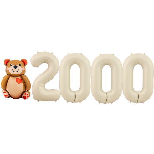파파 파티 곰돌이 풍선 생일 파티 숫자 풍선 세트, 1세트, 곰돌이 2000 크림