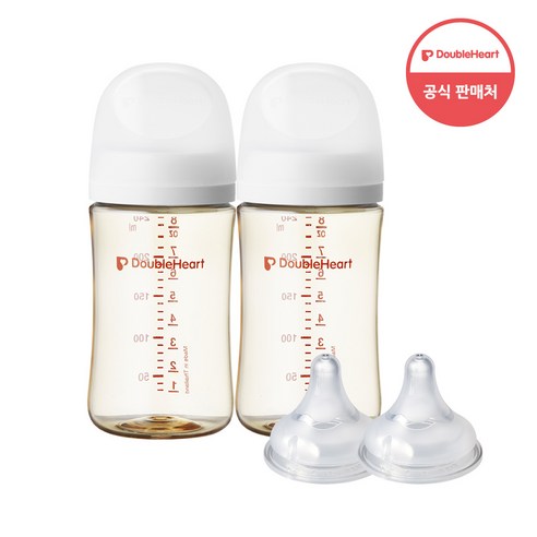 더블하트 모유실감 3세대 PPSU 베이직 트윈팩 240ml+젖꼭지(2입), 제뉴인화이트 트윈팩, 3세대 젖꼭지M