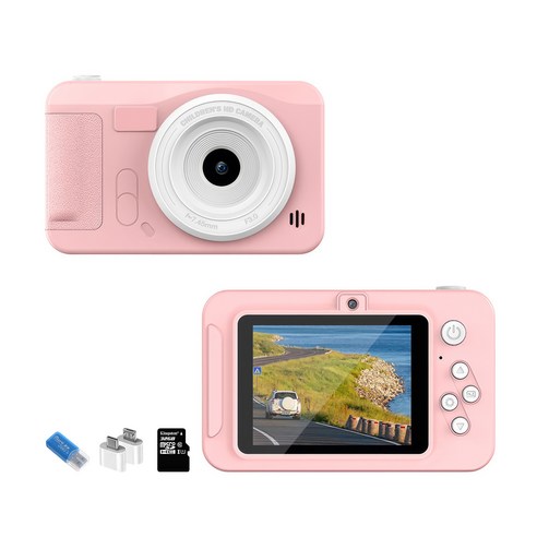 삼림늑대 2.4 inch 4800W 픽셀 여행용 셀피 디지털 카메라 4K HD 콤팩트 하이엔드 32G 메모리카드 + 카드 리더기, 핑크