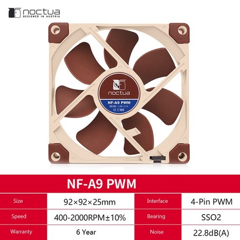 Noctua NF-A9 92mm 초박형 조용한 컴퓨터 케이스 냉각 팬 5V/12V 및 3PIN/4PIN PWM 고무 코팅 댐핑 CPU 라디에이터, [01] 없음 RGB, [01] 브라운, [02] 12V 4PIN PWM