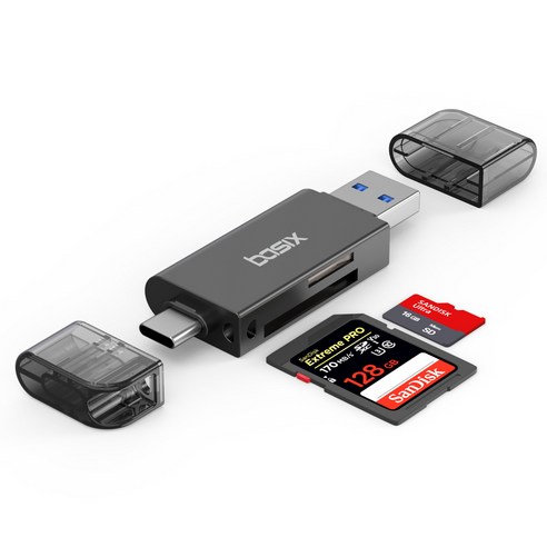 멀티카드리더기 베이식스 USB 3.0 C타입 SD카드 리더기 메탈바디, 1개