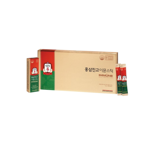 활력과 건강을 위해 우아한 보자기 포장에 담긴 정관장 홍삼진고 이뮨스틱