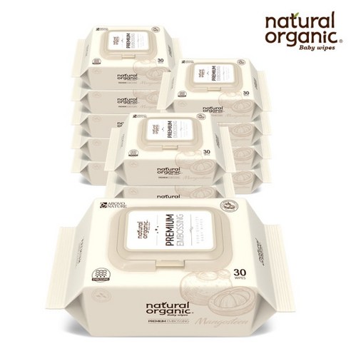 [네츄럴오가닉] 아기물티슈 프리미엄 엠보싱 휴대용 캡형30매[12팩], 12개, 1개