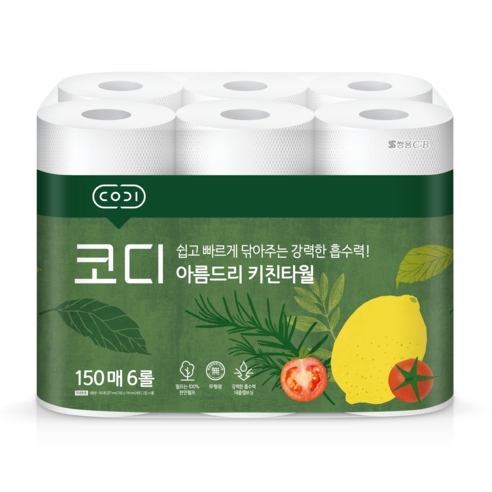 코디 아름드리 키친타월 150 x 6, 150매, 6개