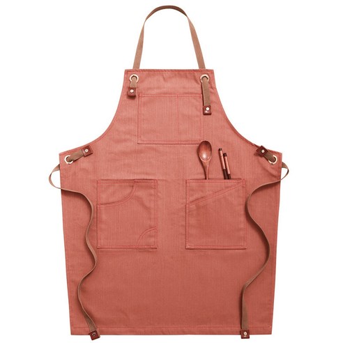 데님 앞치마 가정용 주방 글씨 식당 꽃 밀크티 가게 바리스타 이발사 작업복, 벽돌색, 성인 75cm