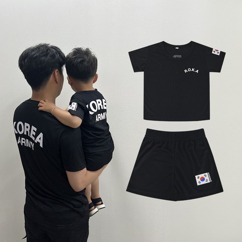 키즈 쿨론 ROKA 반팔+반바지 세트 국산 아동용 로카티 어린이 군인가족사진 유치원