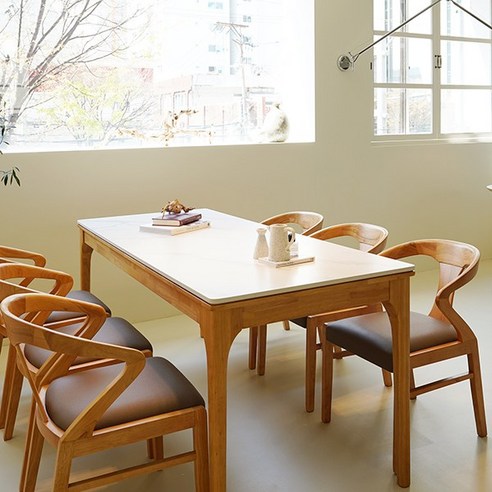 마루이 세이지 내추럴 세라믹 원목 식탁 세트, 6인 세라믹 식탁 세트, 의자형