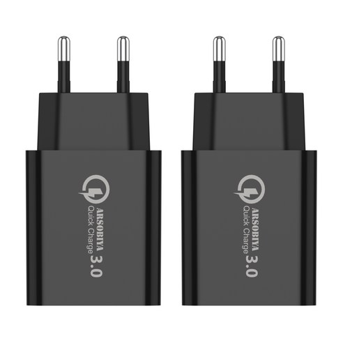 ARSOBIYA 18W 3.0 USB 어댑터 고속 충전기 케이블미포함, 블랙, 2개