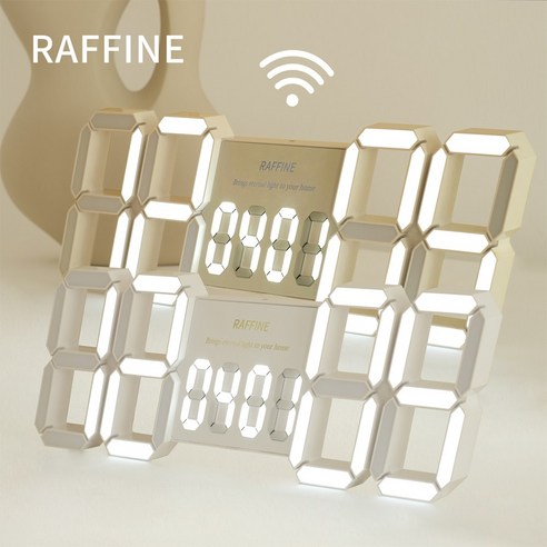 라피네 링스데이 WIFI 전파수신 LED 벽시계 디지털전자 벽걸이 무소음 인테리어 시계, 밀크화이트