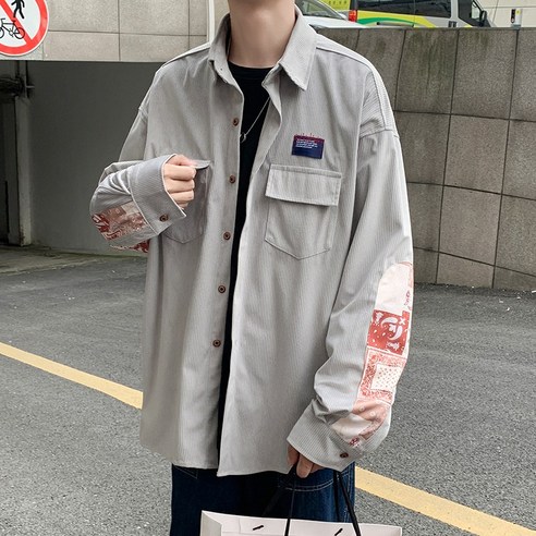 DFMEI 남성 캐주얼 셔츠 Workwear 셔츠 남성 봄과 가을 일본식 레트로 캐슈 꽃 긴팔 셔츠 유행 Ins 잘 생긴 코트