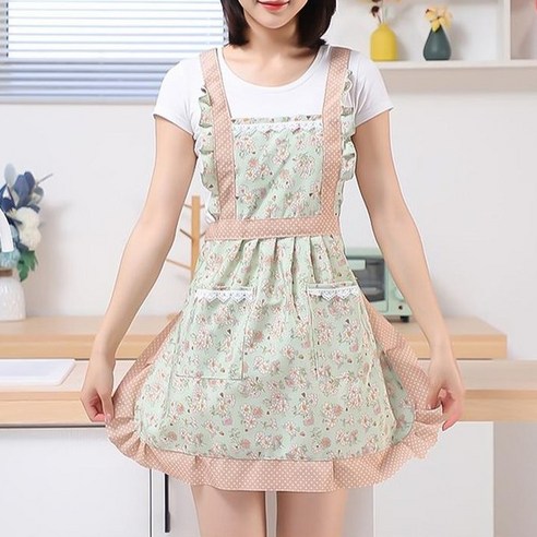 루나글램 프릴 원피스앞치마, 그린