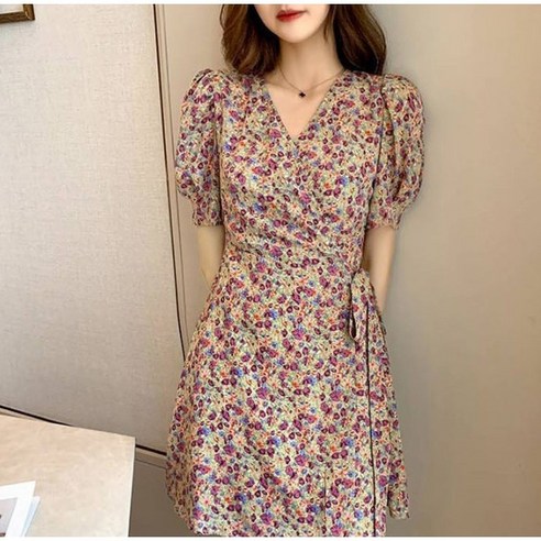 켈리 플라워 랩스타일원피스 반팔 원피스 로브 여름 바캉스원피스