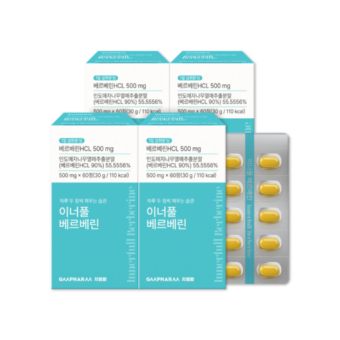 [지엠팜] 이너풀 베르베린 500mg, 4개, 60정