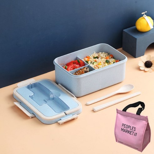 YY밀짚 절연 점심 상자 학생 세 포인트 그리드 도시락 상자 여성 휴대용 전자 레인지 신선한 유지 점심 상자, 색깔15_옵션3