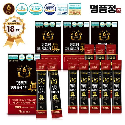 명품정 6년근 고려 홍삼 스틱 진 실속형 1포당 진세노사이드 18mg