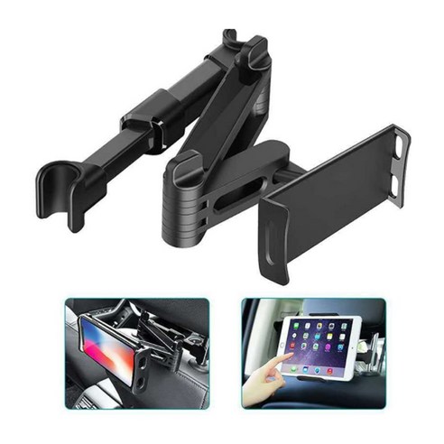 차량용 스마트폰 태블릿PC 아이패드 겸용 받침대 뒷자석 핸드폰 헤드레이트 거치대 휴대폰 보호 미끄럼 방지 패드 포함 2가지 컬러, 1개, 블랙