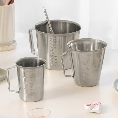 핸들 국산 스텐 계량컵 250ml 500ml 1000ml 눈금 물코 손잡이 비이커 스누피계량컵
