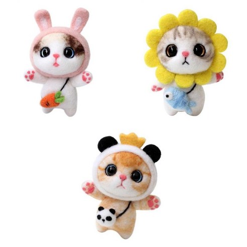 고양이 니들 펠트 키트 장식 니들 펠트 용품 손 DIY, 노랑, 설명한대로, 양모