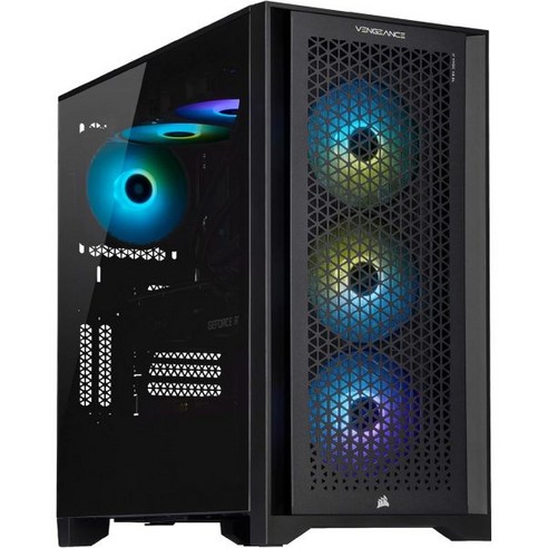 커세어 복수 i7400 시리즈 게이밍 PC 액체 냉각 인텔 ® Core ™ i7 13700K CPU 엔비디아 지포스 RTX 4070 Ti 그래픽 32GB RGB DDR5 메모리, 3000 Series GPU, i7300 i5 12600K / 3070