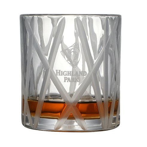 한정판'' HIGHLAND PARK 하이랜드 파크 핸드메이드 크리스탈 수직라인 카빙 위스키 글라스 310ml, 2개