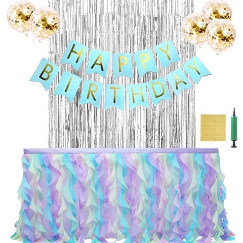 오픈런 생일파티 테이블스커트 풍선 가랜드 올인원 세트, S, 웨이브파스텔
