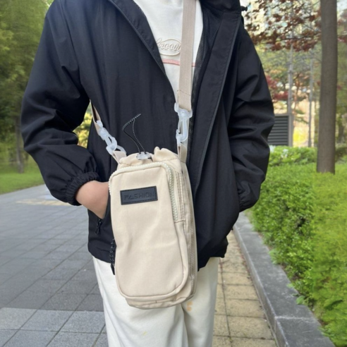 2203호 양손이 자유로운 텀블러 폰 가방, 베이지, 1개