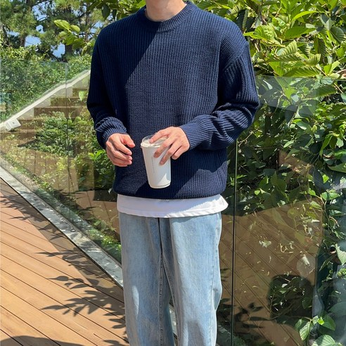 데일트 남자 빅사이즈 하찌 라운드 오버핏 니트