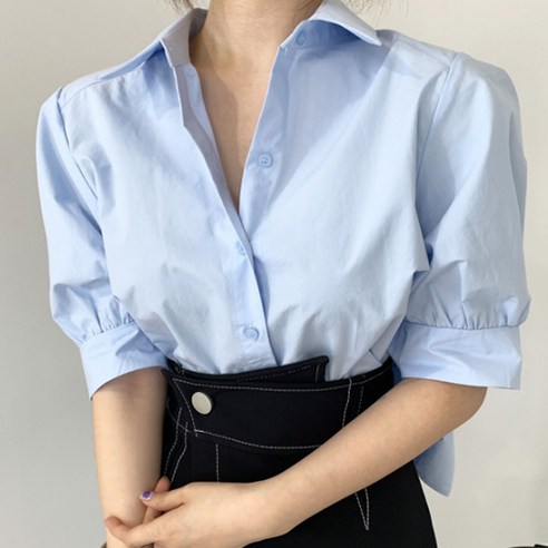메이징 여성용 빅사이즈 라운드넥 퍼프소매 볼록 반팔 블라우스 퍼프블라우스 11 다예패션 핀턱주름 블라우스 퍼프소매 반팔 셔츠
