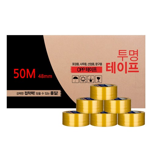 대박테이프 경포장 박스 테이프 50m 투명, 50개