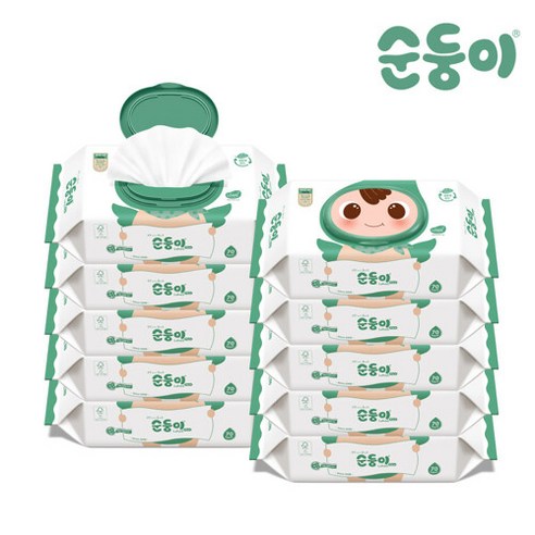 순둥이 로하스 아기물티슈 캡형 75gsm, 70매, 10팩