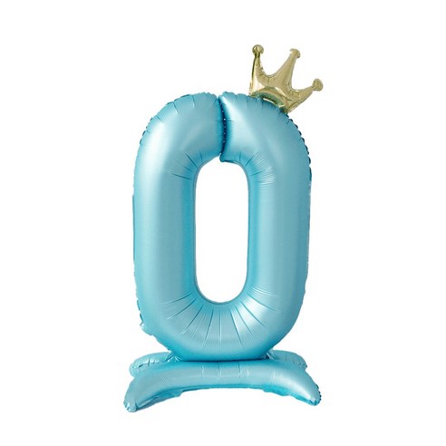 올리브파티 생일 스탠딩 왕관 은박 숫자 풍선 블루, 숫자0, 2개