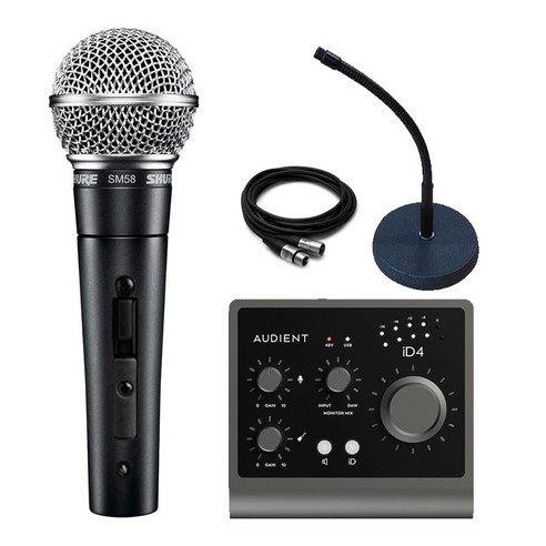 오디언트 ID4 MK2 오디오인터페이스 SHURE 슈어 SM58 SK 마이크 홈 레코딩 패키지