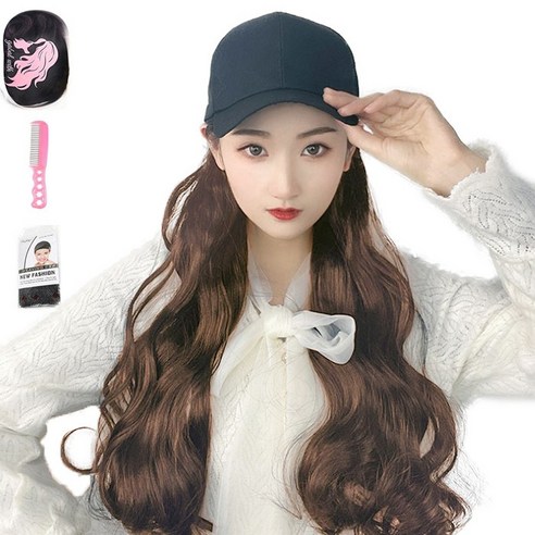 가발위드 긴머리 모자가발 전체가발 퀸웨이브+가발망1개+가발전용빗1개 세트, 1개, 라이트브라운