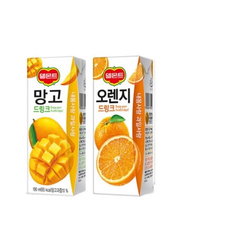 델몬트 드링크 190ml (오렌지x24팩) + (망고x24팩), 48개