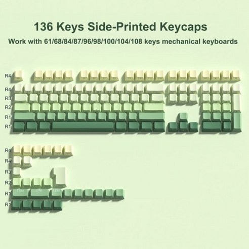 OEM 프로필 PBT 키캡 화이트 사이드 프린트 키캡 더블 샷 샤인 스루 MX 스위치 기계식 키보드용 136, SLV-CHERRY