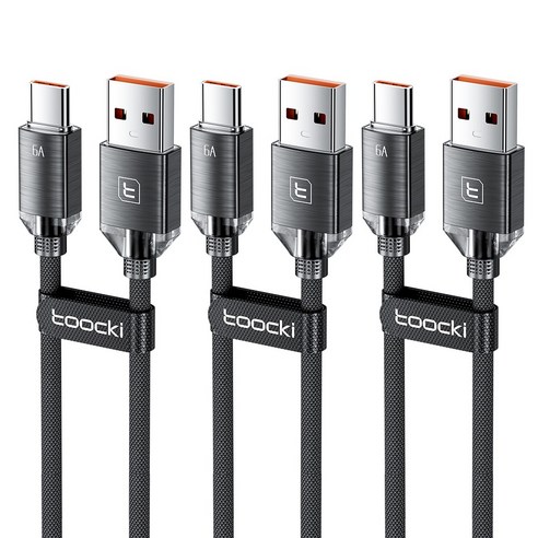 Toocki 아연합금 USB A-C타입 고속 충전케이블, 3개, 2m, 블루