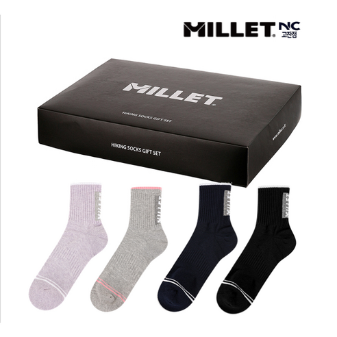 밀레[MILLET] 남녀 스포츠 양말 도톰한 바닥 흡습속건으로 사계절 쾌적하게 신을 수 있는 양말 2족 선물세트, L(남), 1개