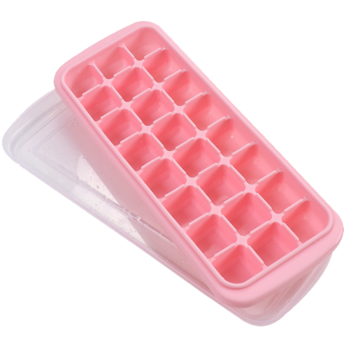 생활 보충 음식 얼음 격자 뚜껑 얼음 격자 실리콘 큰 격자 식용 아이스 큐브 금형 아이스 큐브 상자 아이스 박스, 작은 벚꽃 핑크 (24 단일 셀 12ml)