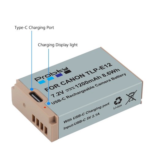 m2c200a 카메라 충전 보조 배터리 호환 LP-E12 LP E12 LPE12 캐논 EOS M50- M10-M100-M200-100D Kiss X7 Rebel SL1 5V-2A C타입 입력 포, 3.3 Battery Best Top5