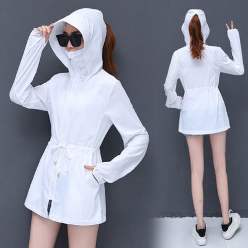 SURBORT 자외선 차단 여성 하프기장 자외선 차단 블라우스 얇은 코트입니다., 흰색