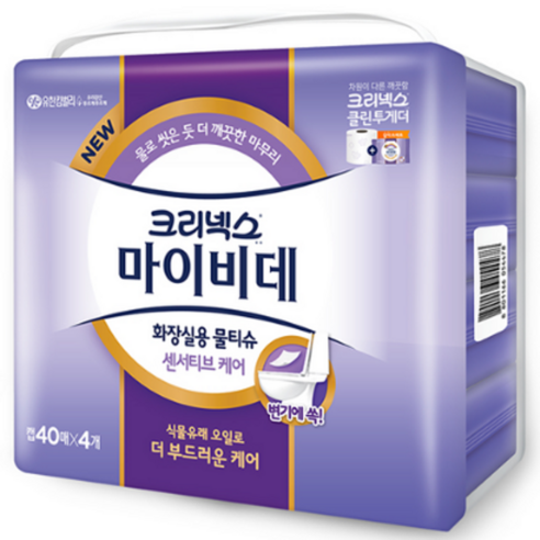 크리넥스 마이비데 센서티브케어 화장실용 물티슈 캡형, 40매, 12팩