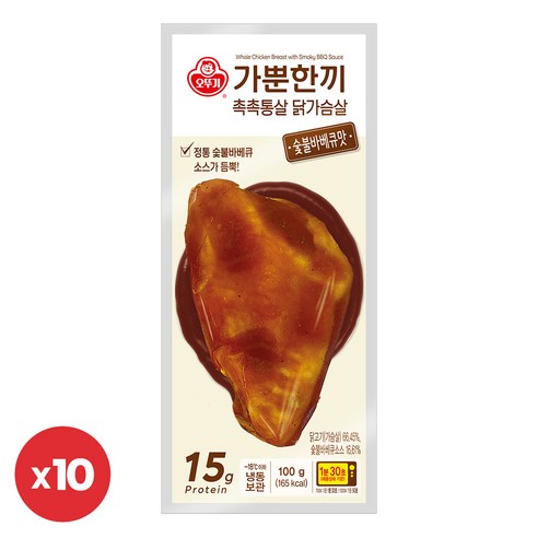 오뚜기 가뿐한끼 촉촉통살 닭가슴살 숯불바베큐맛 100g 10개, 10개, 100g