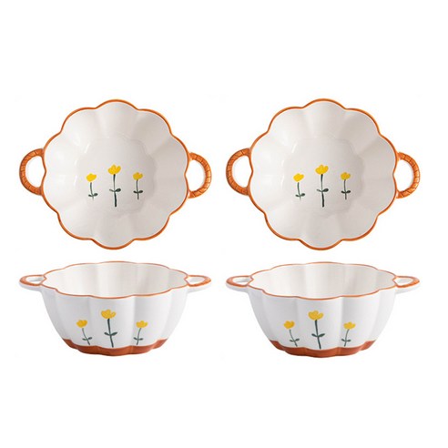 니치유 도자기 선물세트 꽃 접시 그릇 접시 식기 도자기 홈세트, 손잡이 샐러드볼*550ml*16cm*2P