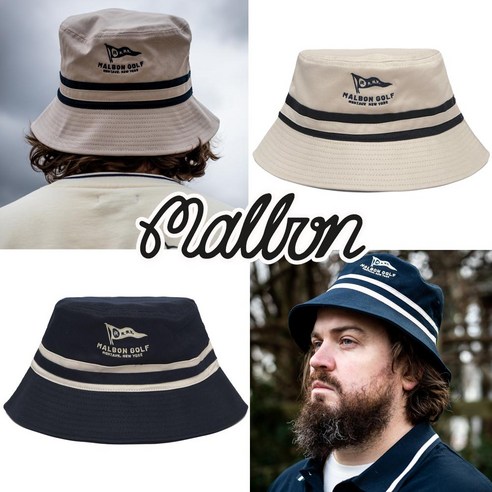 말본 남녀공용 깃발로고 아이보리색 버킷햇 골프모자 MALBON X MONTAUK BUCKET HAT, SM, 네이비색, 1개